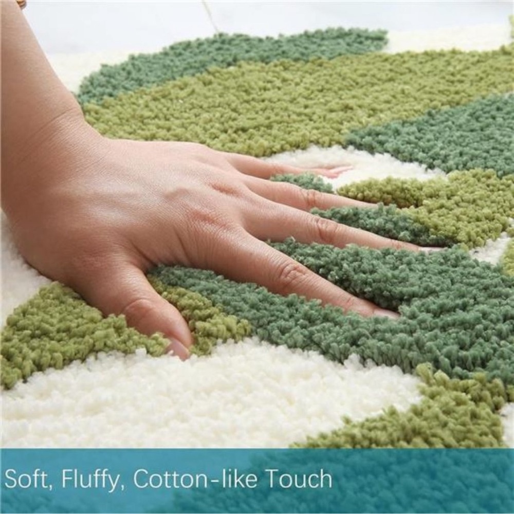 Bathroom Rugs-Green Bath Rug NonSlip Back Water Absorbent Leaves PlushMicrofiber - Picture 5 of 7
